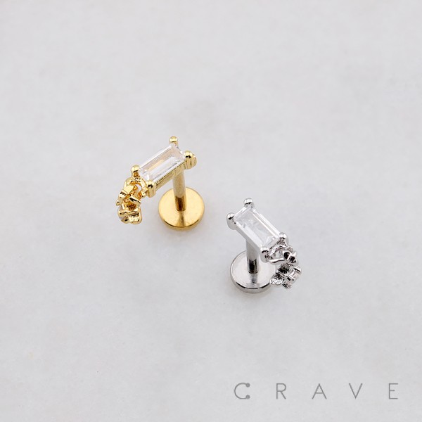 BAGUETTE CZ DANGLE STARBURST CZ THREADLESS (PUSH IN) 316L SURGICAL STEEL LABRET SET